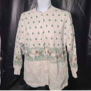 Vintage 90's Artisans  pine tree cone design button-down cardigan size XL
